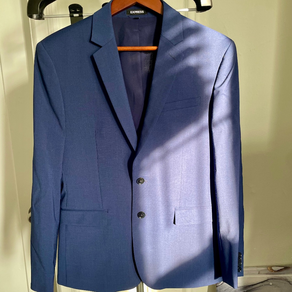 Express - Slim Blue Modern Tech Suit - 38s Jacket, 30x30 Pants